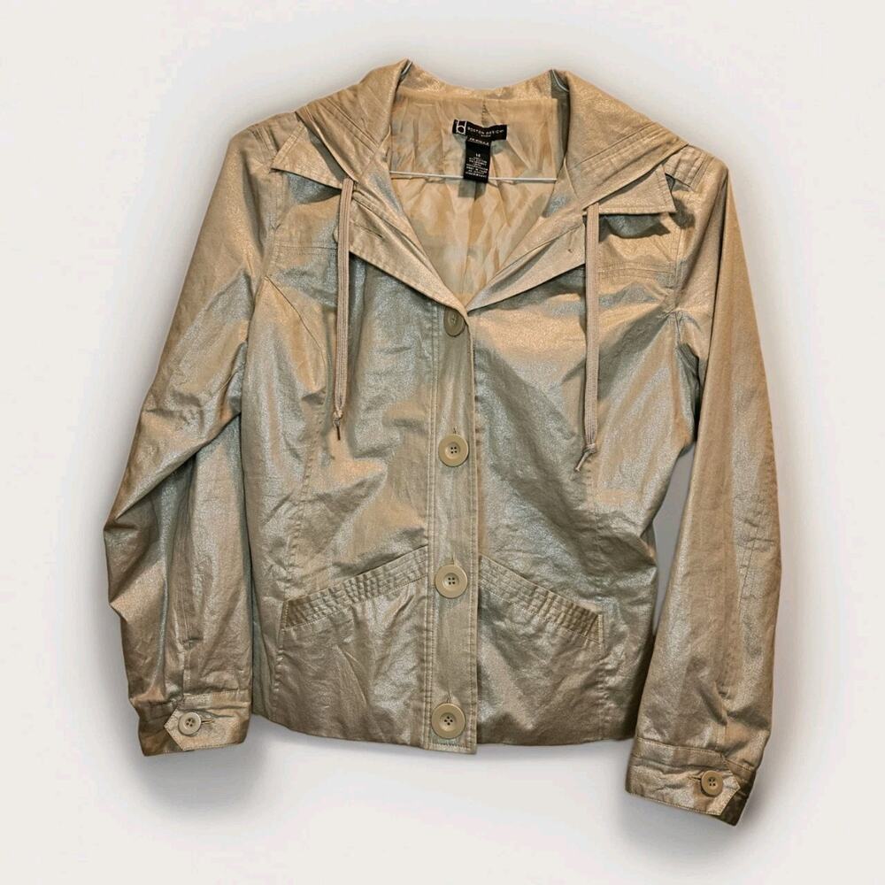 Boston Design Studio Women Gold Hooded Windbreaker Jacket Sz 14 Cotton Spandex M